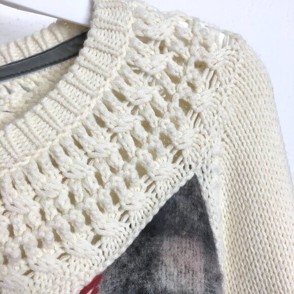 Anthropologie Angel of the North Sweater Plaid Open Knit Accents Wool Lambswool - Picture 4 of 11